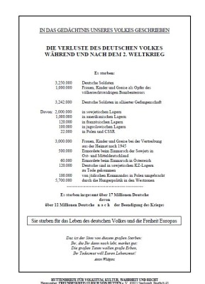 Deutsche Opfer 2. Weltkrieg ein-seitige Tabelle